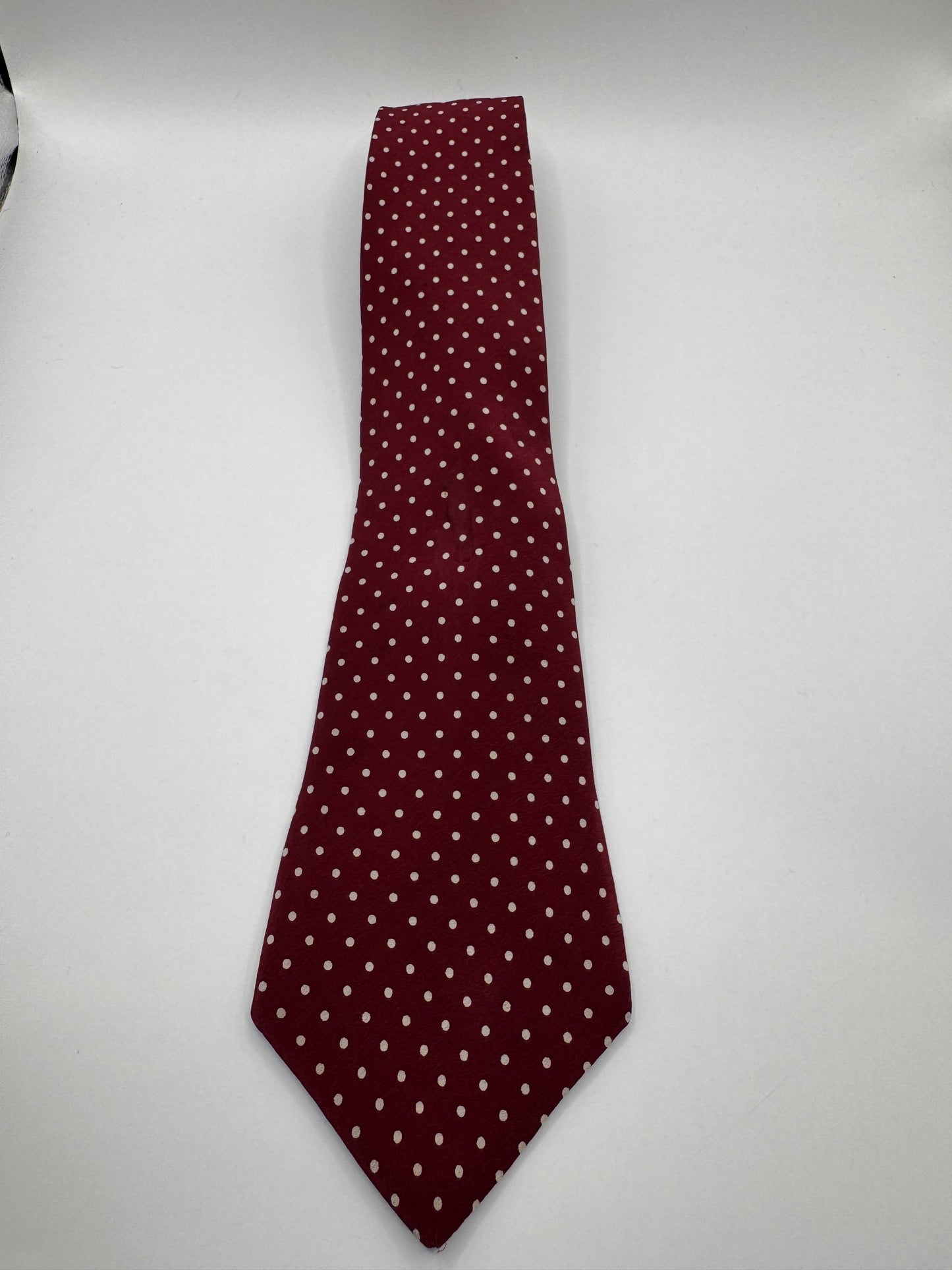 Vintage Lanvin 100% Silk Tie – Burgundy with White Polka Dots, 55” x 3.5”