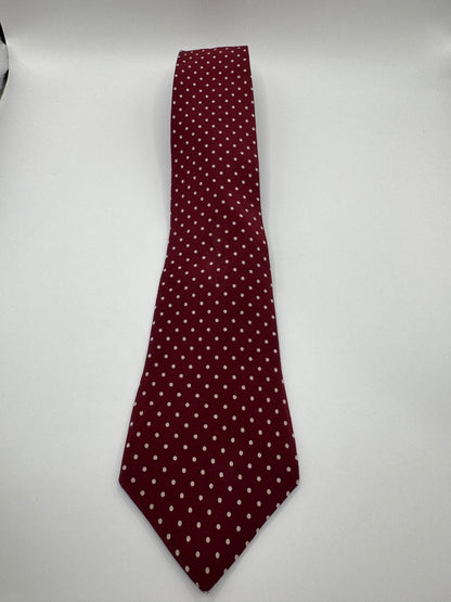 Vintage Lanvin 100% Silk Tie – Burgundy with White Polka Dots, 55” x 3.5”