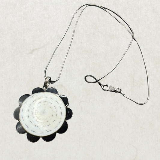 Vintage Sterling Silver Large Floral Pendant Necklace – 20” Chain, Statement Piece