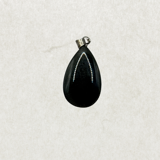 Vintage Sterling Silver Teardrop Gold Sheen Obsidian Pendant – Excellent Condition