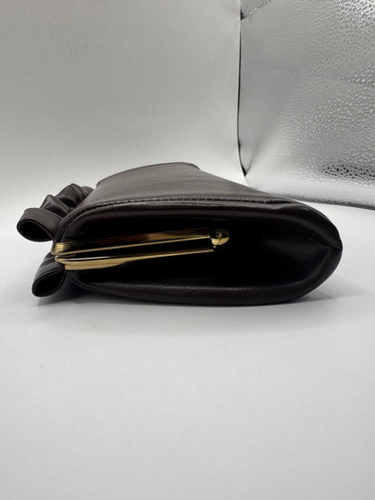 Vintage ~1940s Leather Clutch – Mid-Century, Chain Strap