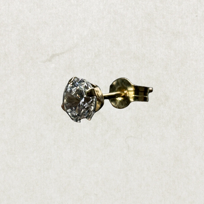 Single 10K Gold Stud Earring with Clear Stone