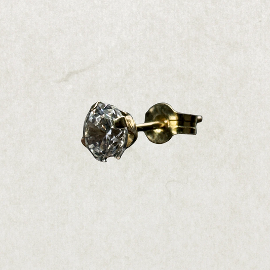 Single 10K Gold Stud Earring with Clear Stone