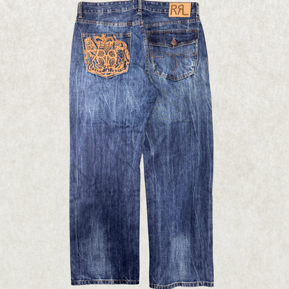 RRL Double RL Vintage Jeans – Size 36/34, Embroidered Pocket, Classic Fit