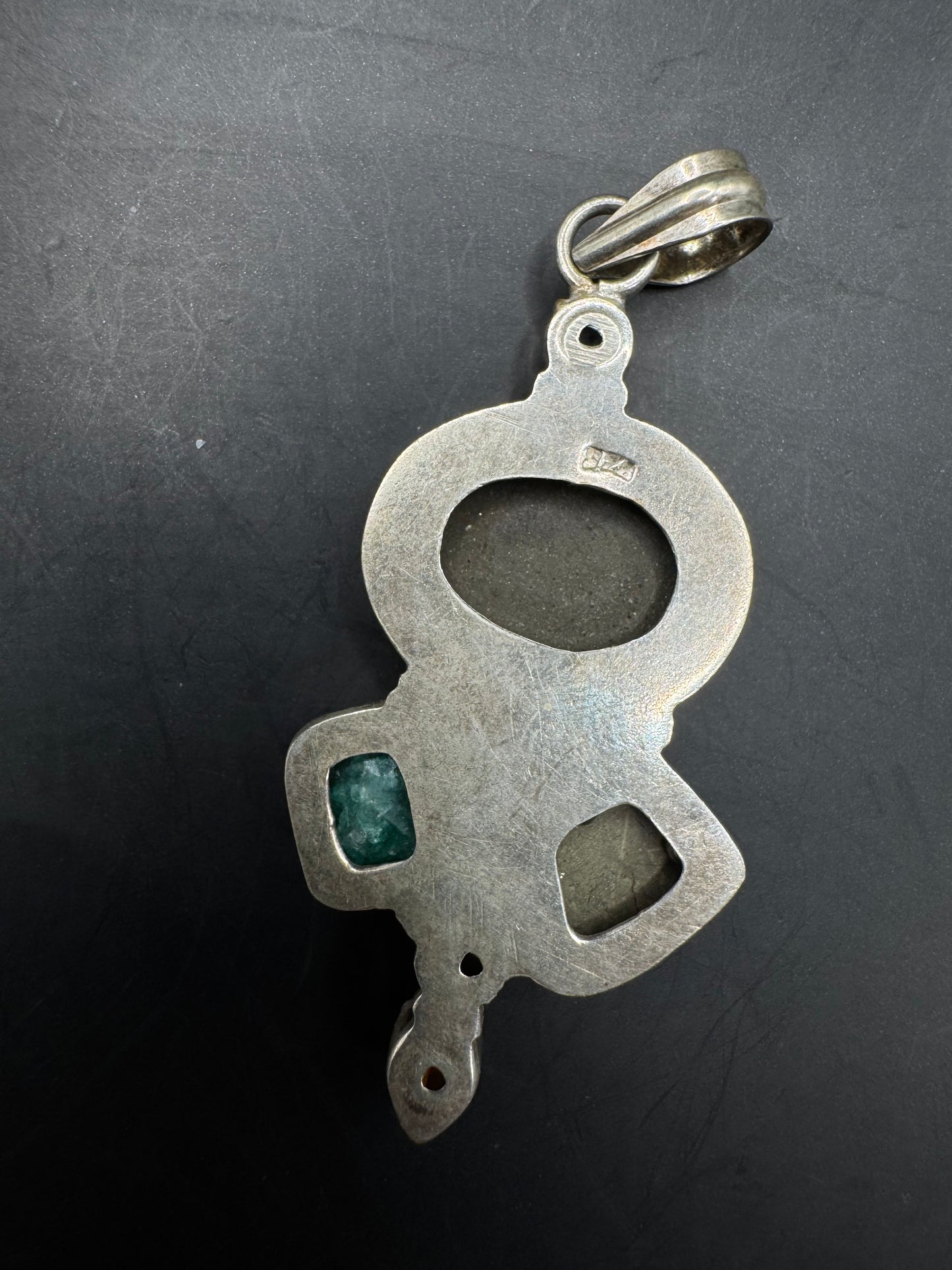 Large Vintage Sterling Silver Pendant with Natural Gemstones