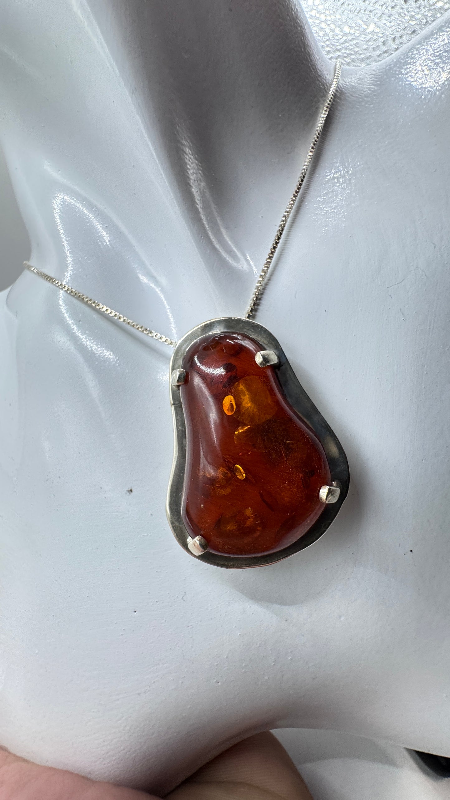 Danish Mogens Godskesen Sterling Silver Baltic Amber Ring and Pendant Set – Signed