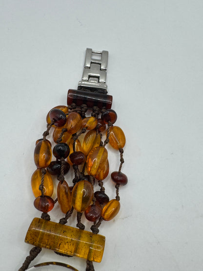 Vintage Baltic Amber Quartz Watch Bracelet Multi Strand Amber Beads 7.5”