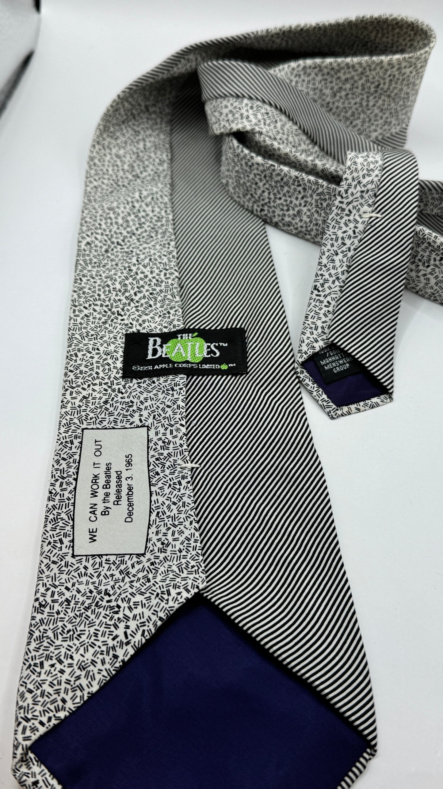 Vintage The Beatles 100% Silk Novelty Tie, Black and White Graphic Design