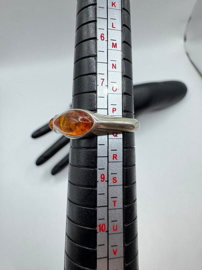 Vintage Sterling Silver Amber Ring – Size 8