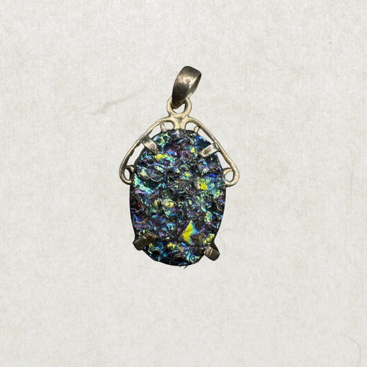 Vintage Sterling Silver Pendant with Titanium Druzy – 1”