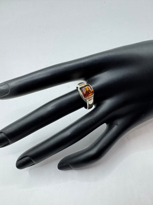 Vintage Sterling Silver Honey Amber Ring Size 7.5