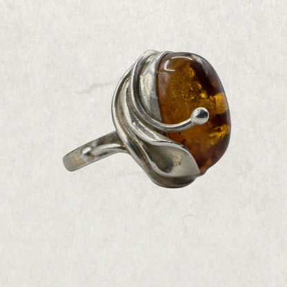 Vintage Sterling Silver Golden Amber Garden Ring Size 7