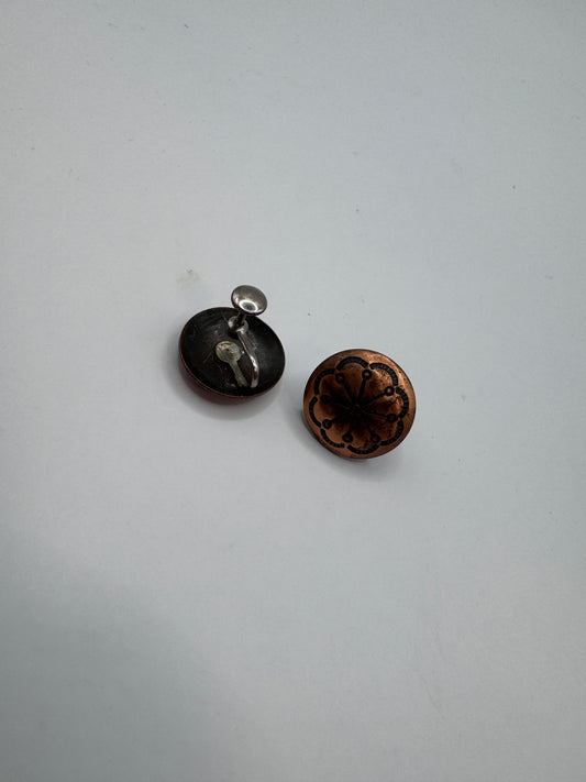 Vintage Solid Copper Clip-On Earrings – Southwest Style | 3/4” Round