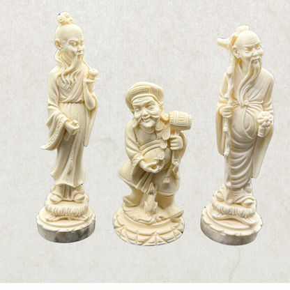 Vintage A. Giannelli Italian Alabaster Oriental Figurines Set of 3 – Signed Sculptures on Marble Bases