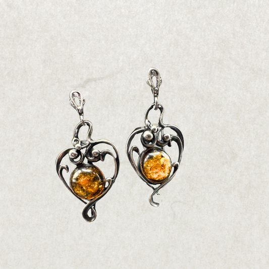 Vintage Sterling Silver & Amber Earrings