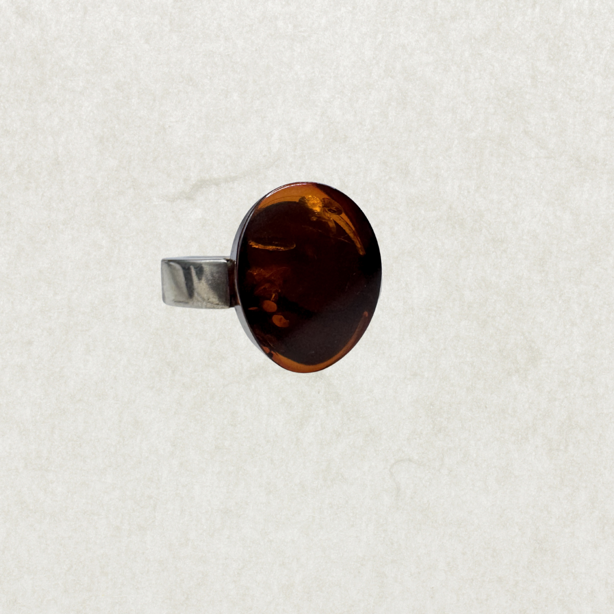 Vintage Sterling Silver Oval Amber Ring Size 7
