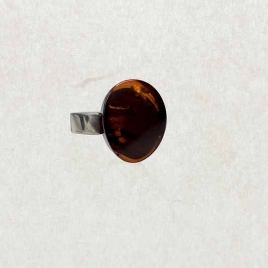 Vintage Sterling Silver Oval Amber Ring Size 7