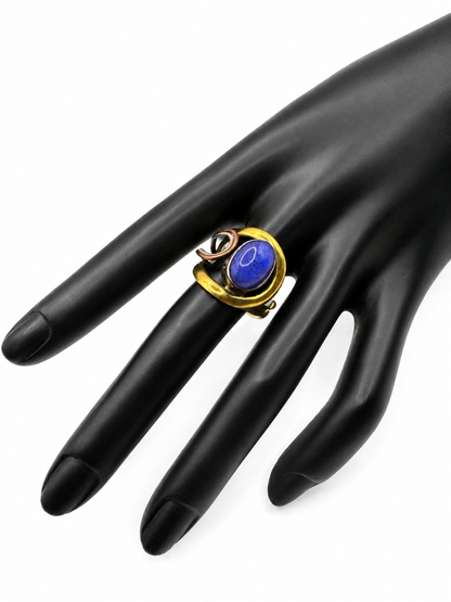 Vintage Mixed-Metal Purple/Blue Stone Statement Ring – Adjustable