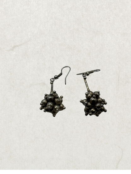Vintage Silver Tone Drop Earrings – Brutalist Cluster Design, Mid Century 60s–70s