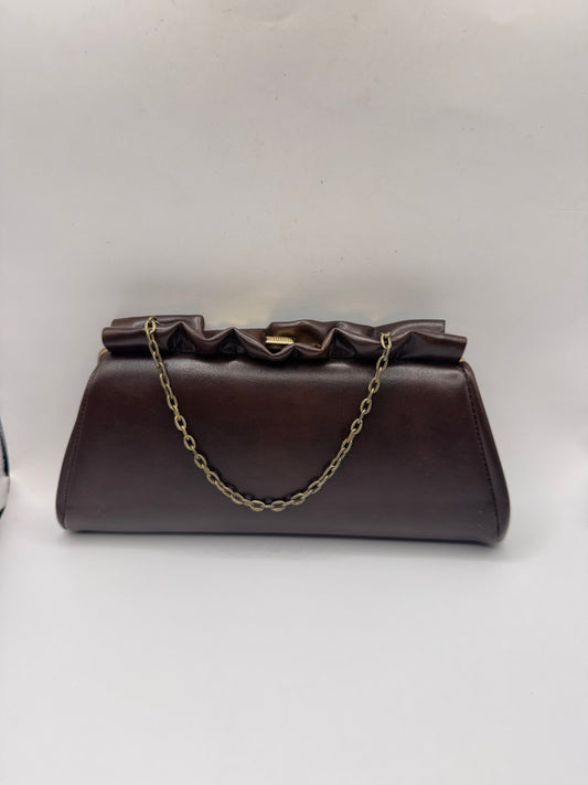 Vintage ~1940s Leather Clutch – Mid-Century, Chain Strap
