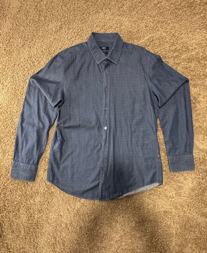 BOSS Hugo Boss Men’s Slim Fit Dress Shirt – Size L, Blue Micro-Print, Long Sleeve