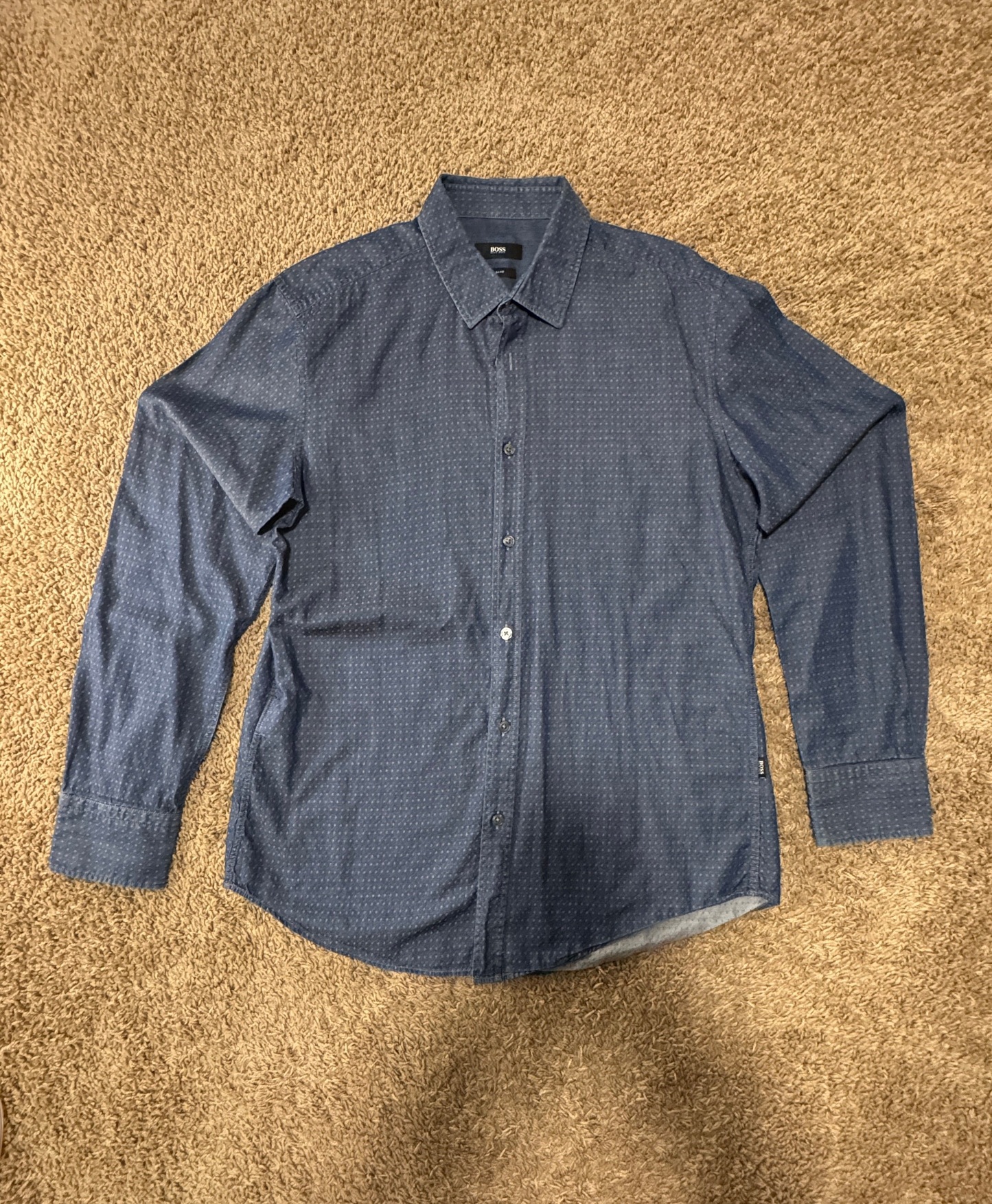 BOSS Hugo Boss Men’s Slim Fit Dress Shirt – Size L, Blue Micro-Print, Long Sleeve