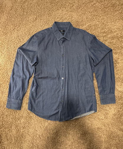 BOSS Hugo Boss Men’s Slim Fit Dress Shirt – Size L, Blue Micro-Print, Long Sleeve