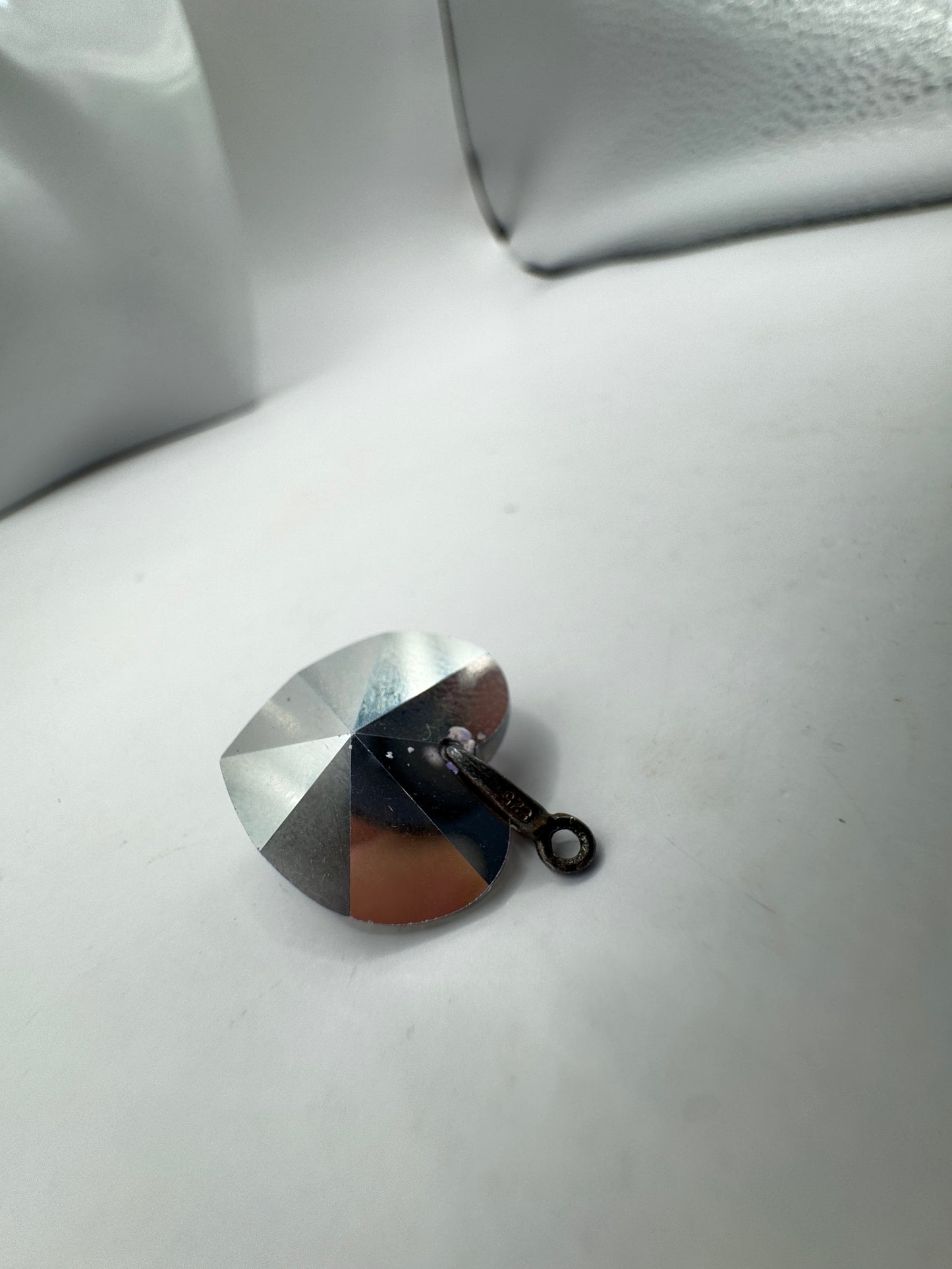 Vintage 925 Sterling Silver Crystal Heart Pendant – Aurora Purple Blue Faceted Charm