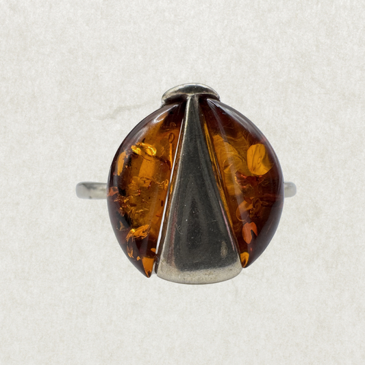 Sterling Silver Amber Fan Ring Size 6