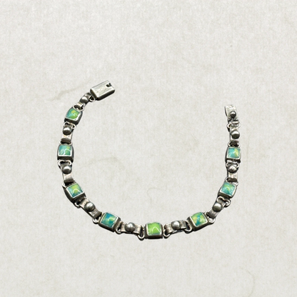 Vintage Mexican Sterling Silver 925 Bracelet with Green Stone Inlay – Taxco Style Link Design