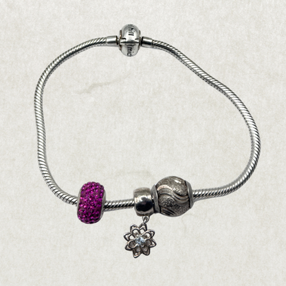Michael Hill Sterling Silver 925 Snake Chain Charm Bracelet with 2 Michael Hill Charms & Emma & Roe Blue Diamond Charm