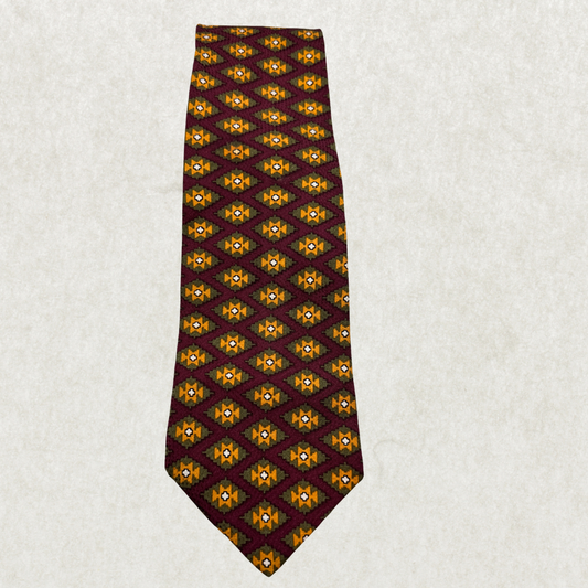 Vintage Chaps Ralph Lauren Silk Tie – 100% Silk, Southwestern Geometric Pattern