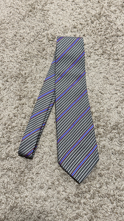 Vintage Etro Milano Tie – Houndstooth & Stripe Pattern, Wool/Silk Blend, Made in Italy, 57”