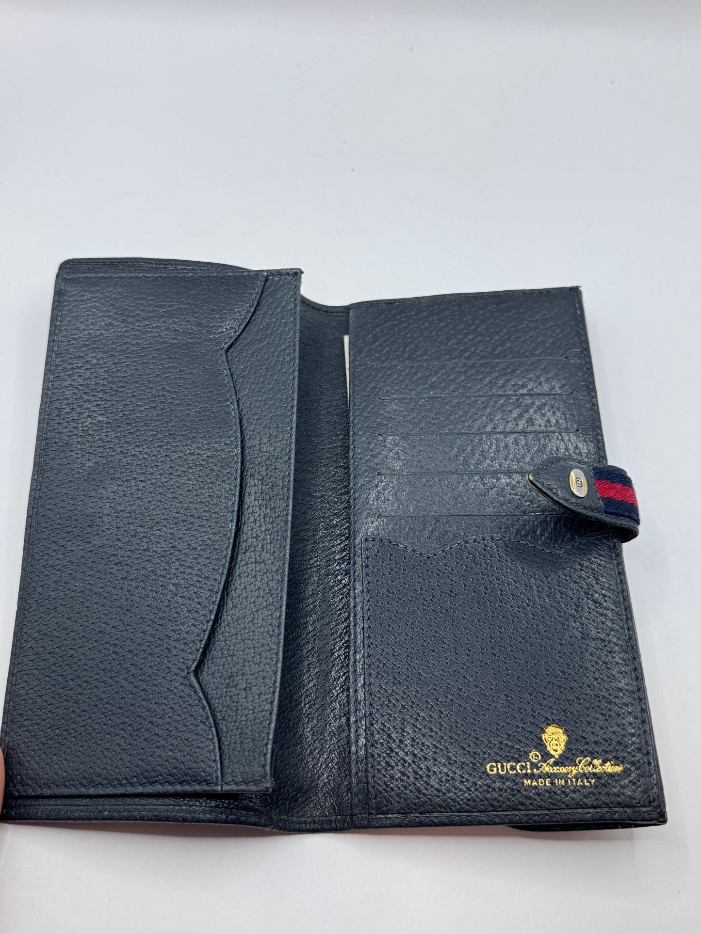 Authentic Gucci Accessory Collection GG Canvas Trifold Wallet in Blue – Excellent Condition