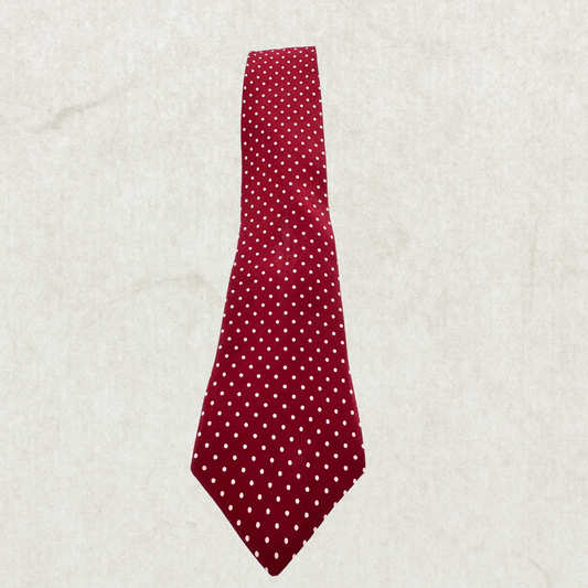 Vintage Lanvin 100% Silk Tie – Burgundy with White Polka Dots, 55” x 3.5”