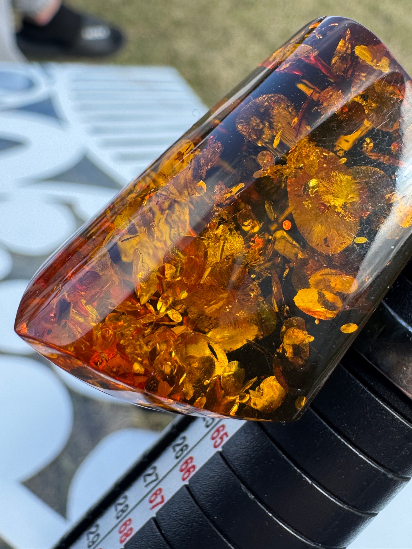 Vintage Sterling Silver Ring with Natural Amber Unique Inclusions Sz 9.5