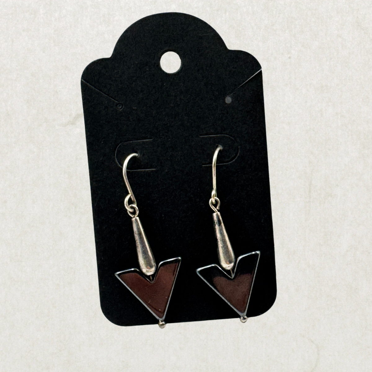 Vintage Handmade Sterling Silver Hematite Earrings – Geometric Arrow Drop Design