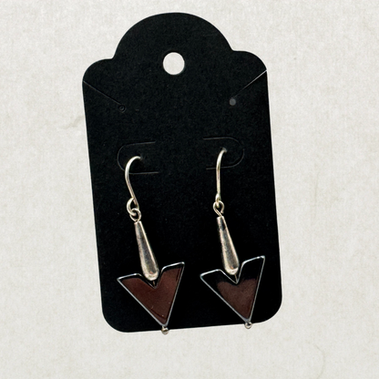 Vintage Handmade Sterling Silver Hematite Earrings – Geometric Arrow Drop Design