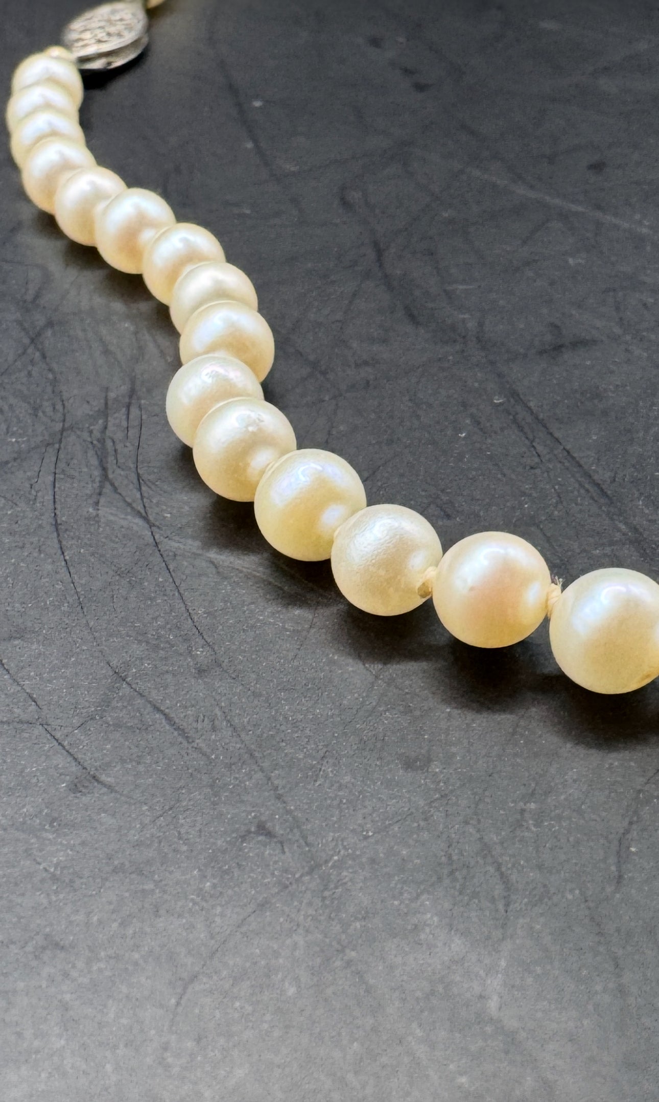 Vintage Mid-Century Pearl Necklace with Sterling Silver Clasp – 16.5” Choker Length