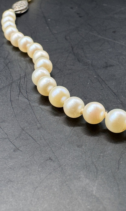 Vintage Mid-Century Pearl Necklace with Sterling Silver Clasp – 16.5” Choker Length