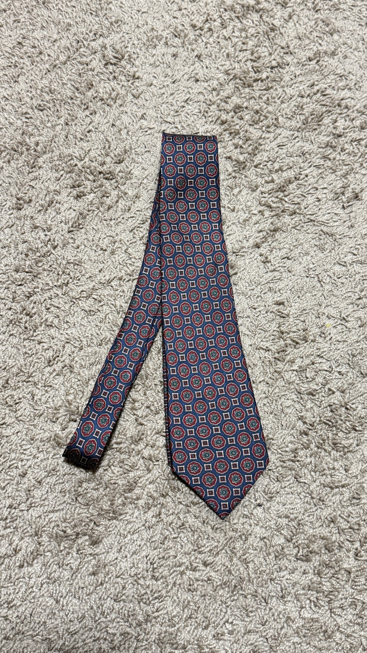 Vintage Yves Saint Laurent Silk Tie – Geometric Medallion Pattern, 100% Silk, 59”