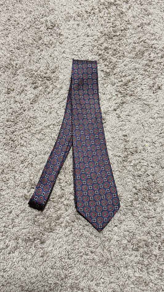 Vintage Yves Saint Laurent Silk Tie – Geometric Medallion Pattern, 100% Silk, 59”