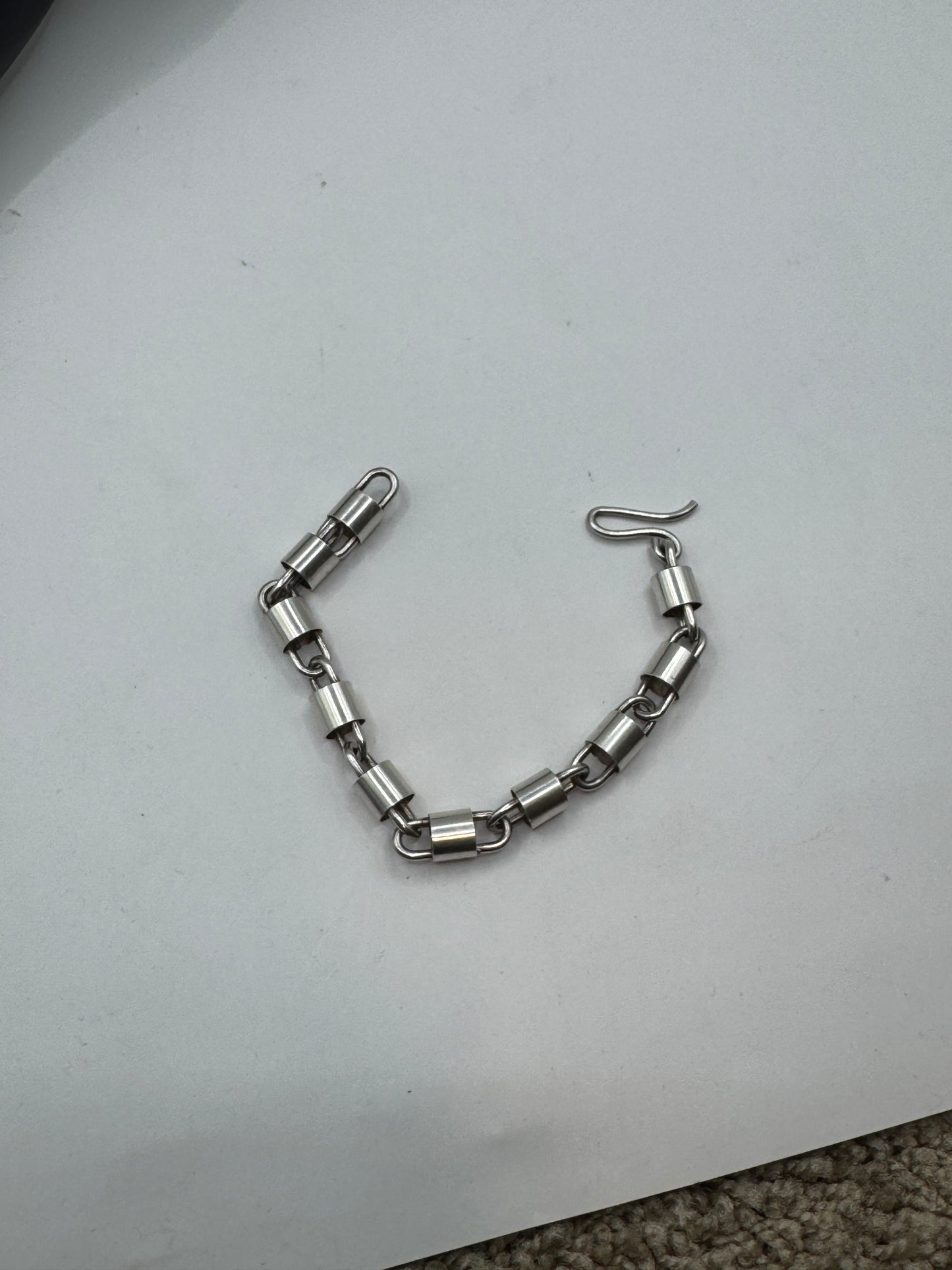 Vintage Modernist Cylinder Link Bracelet – Sterling Silver 925, 18.7g, 7.5”