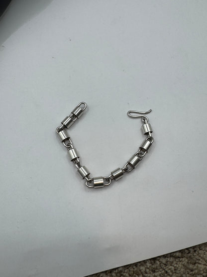 Vintage Modernist Cylinder Link Bracelet – Sterling Silver 925, 18.7g, 7.5”