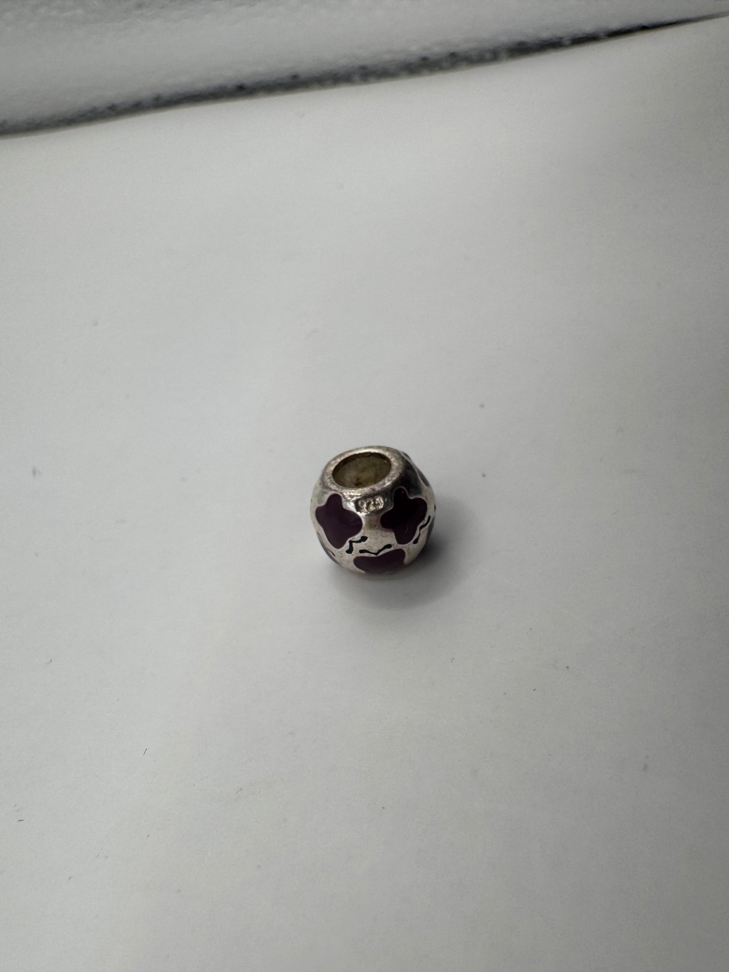 Sterling Silver 925 Charm – Purple Enamel Floral Bead