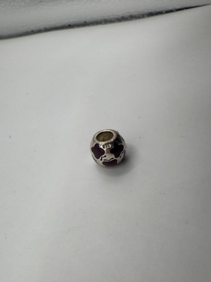 Sterling Silver 925 Charm – Purple Enamel Floral Bead