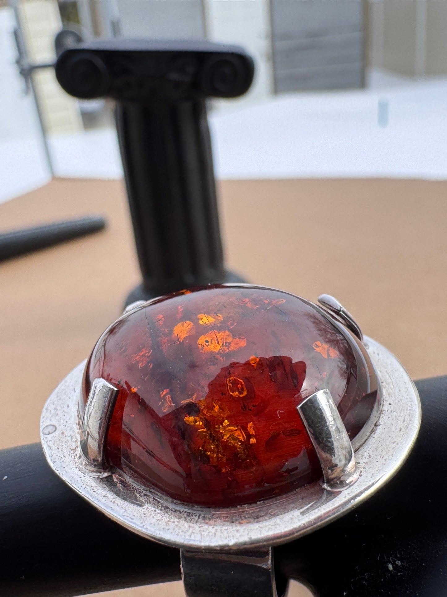 Mogens Godskesen Sterling Silver Ring with Large Baltic Amber, Size 8
