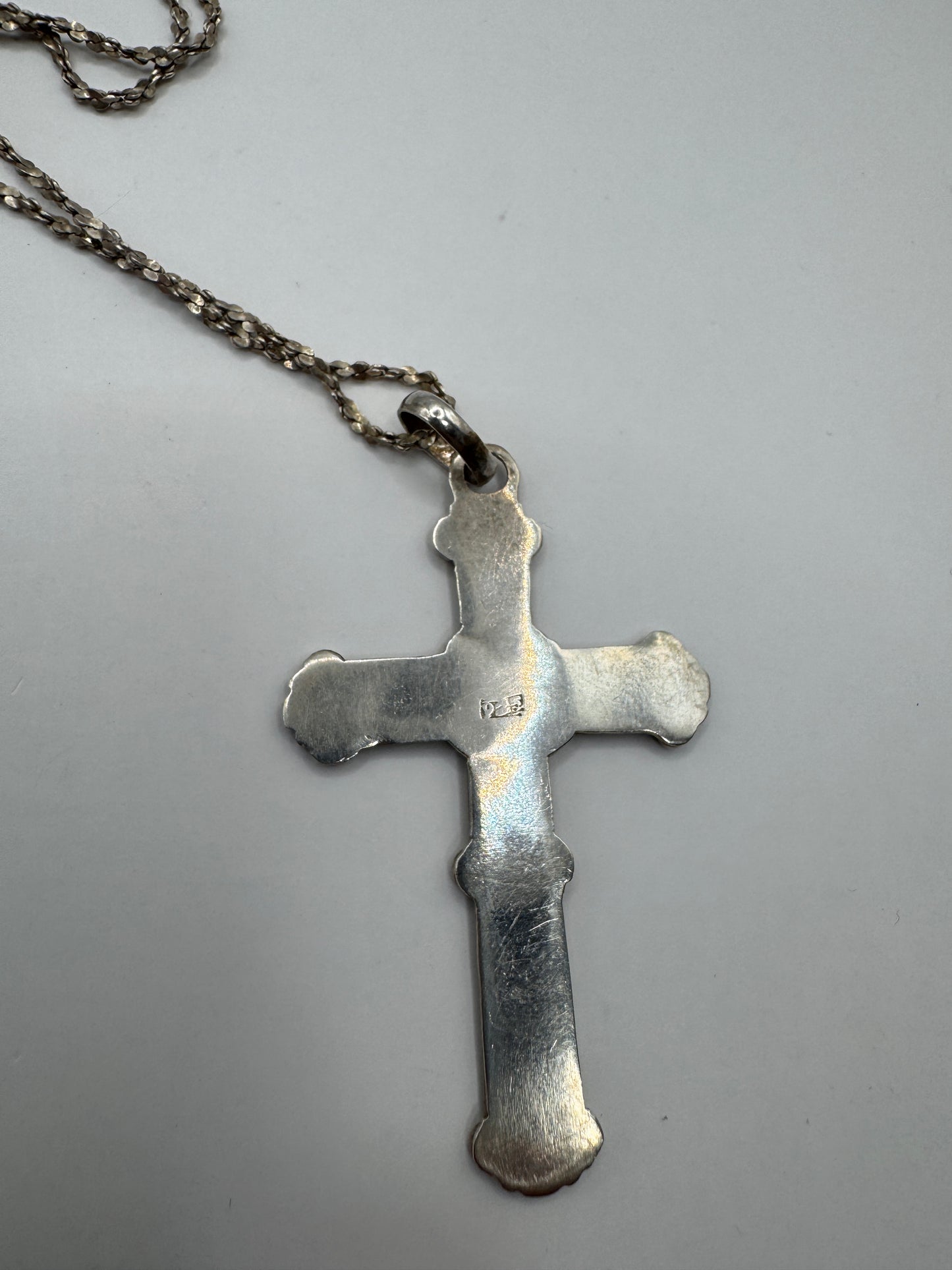 Large Vintage Sterling Silver Cross Necklace – Ornate Design, 925
