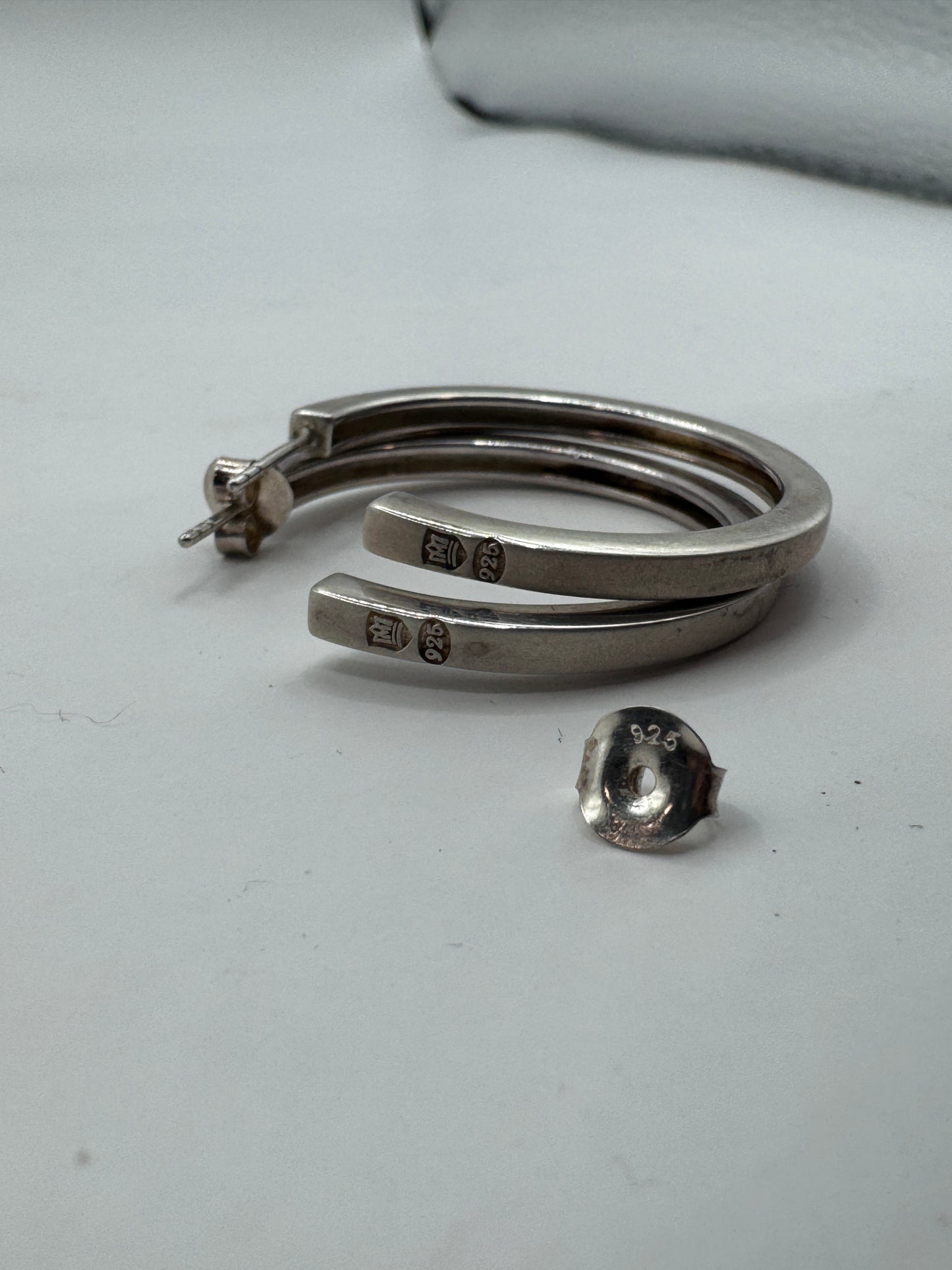 Large Mikimoto Sterling Silver 925 Hoop Earrings – Minimalist Designer Hoops – Excellent Condition