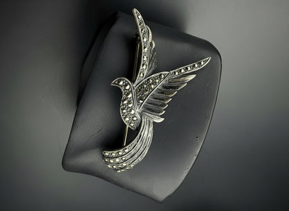 Marcasite Encrusted Bird Brooch Sterling